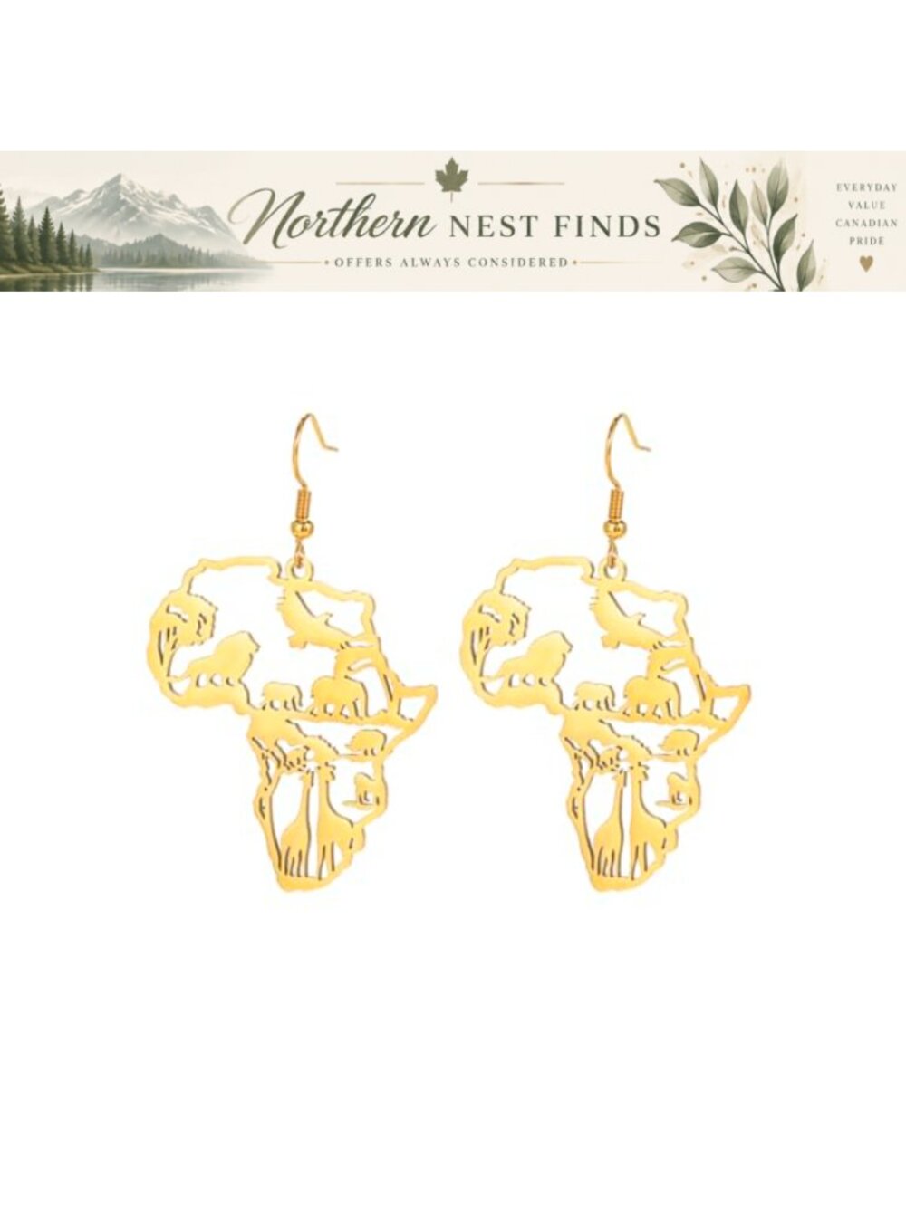 Stainless Steel African Map Outline Dangle Stud Earrings Ethnic Chic Jewelry